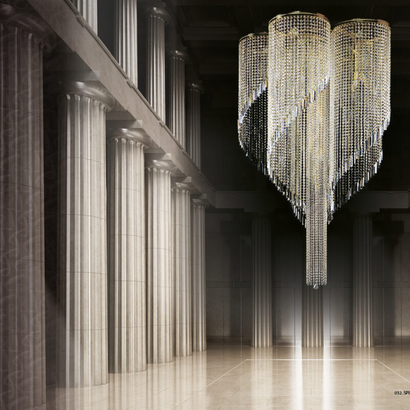 Спиральное и каскадное хрустальное освещение